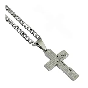 Corrente aço Inoxidável Grossa Cruz Pai Nosso - Prata