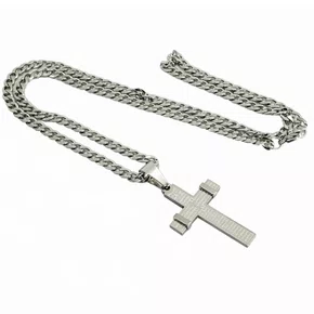 Corrente aço Inoxidável Grossa Cruz Pai Nosso - Prata