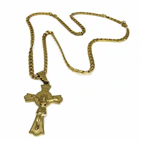 Corrente aço Inoxidável Grossa Cruz São Bento - Dourado