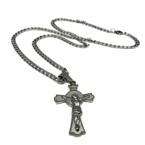 Corrente aço Inoxidável Grossa Cruz São Bento - Prata