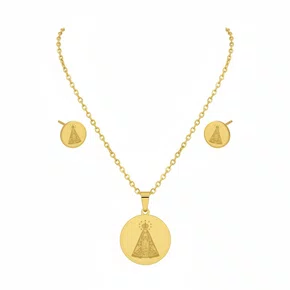 Corrente Aparecida com Brinco em Aço Inoxidável  - Dourado
