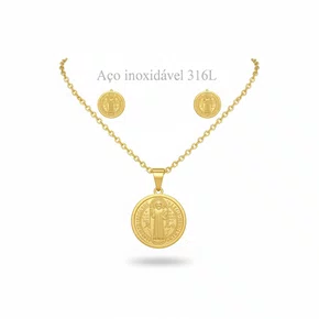 Corrente São Bento com Brinco em Aço Inoxidável  - Dourado