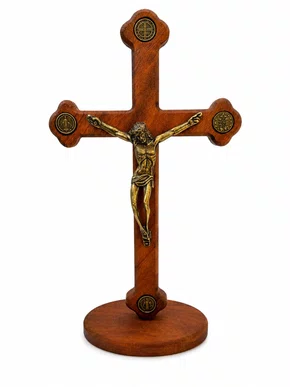 Crucifixo de Madeira Medalha São Bento e Graças - 19cm