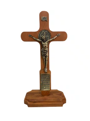 Crucifixo de Madeira Placa São Bento - 27cm Ref:05