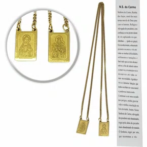Escapulário de Aço Inoxidável Dourado Nossa Senhora do Carmo