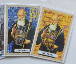 Escapulário de Aço Inoxidável São Bento Cartela - 6 Unidades