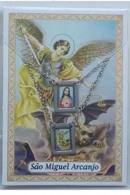 Escapulário de Aço Inoxidável São Miguel Cartela - 6 Unidades