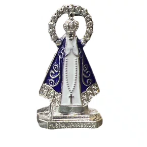 Imagem Metal com Adesivo Aparecida com Coroa: Branco e Prata - 6 unidades