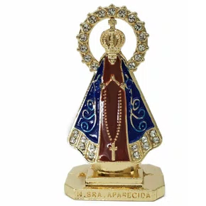 Imagem Metal com Adesivo Aparecida com Coroa: Marrom e Dourada - 6 unidades