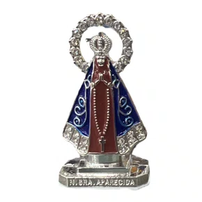 Imagem Metal com Adesivo Aparecida com Coroa: Marrom e Prata - 6 unidades