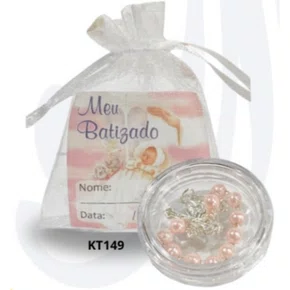 Kit Batismo: TAG + Porta Terço + Dezena - Rosa