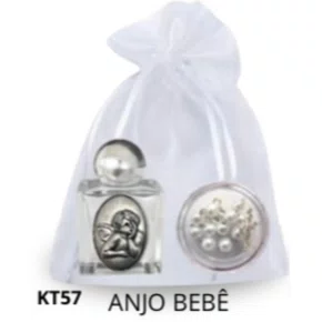 Kit Porta Água Benta + Porta Terço + Dezena - Anjo Bebê