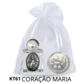 Kit Porta Água Benta + Porta Terço + Dezena - Coração de Maria