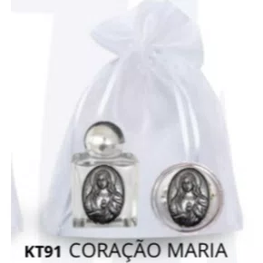 Kit Porta Água Benta + Porta Terço + Dezena - Coração Maria