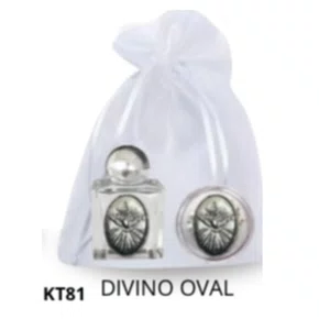 Kit Porta Água Benta + Porta Terço + Dezena - Divino Oval