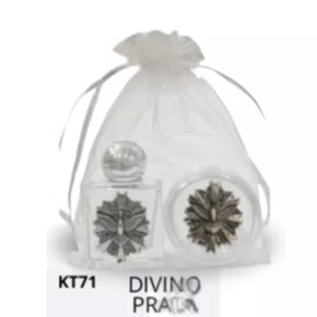 Kit Porta Água Benta + Porta Terço + Dezena - Divino Prata