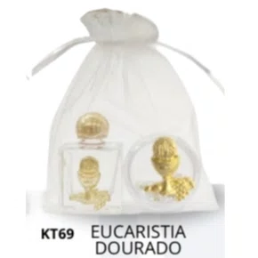 Kit Porta Água Benta + Porta Terço + Dezena - Eucaristia Dourado