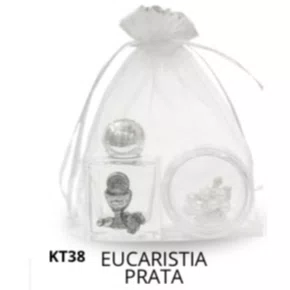 Kit Porta Água Benta + Porta Terço + Dezena - Eucaristia Prata