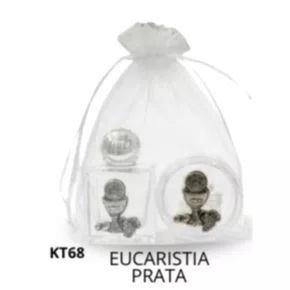 Kit Porta Água Benta + Porta Terço + Dezena - Eucaristia Prata