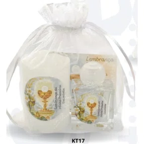 Kit Porta Água Benta + TAG + Vela Votiva - Eucaristia