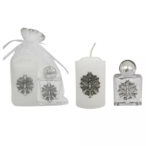 Kit Vela Votiva + Porta Água Benta Divino - Prata