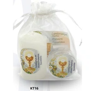 Lembrança Eucaristia: Vela Votiva + Porta Terço