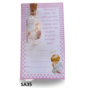 Lembrança Santo Anjo: TAG + Frasco 7ml - Rosa