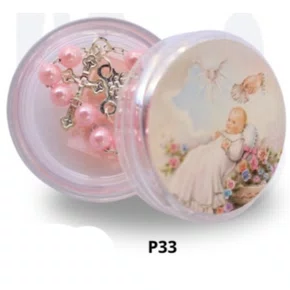 Porta Terço Acrílico + Mini Tercinho - Santo Anjo Rosa