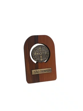 Placa De Madeira com São Bento de Fundição PP