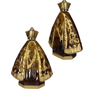 Porta água Benta Nossa Senhora Aparecida Vidro Cor: Marrom com Dourado G - 120ML