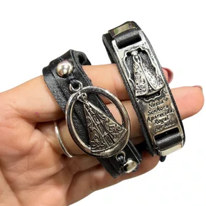 Pulseira de Couro - Aparecida Retângulo