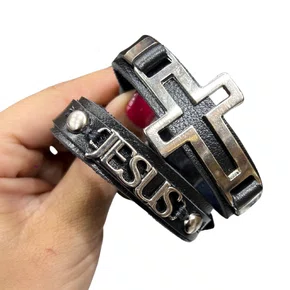 Pulseira de Couro - Cruz