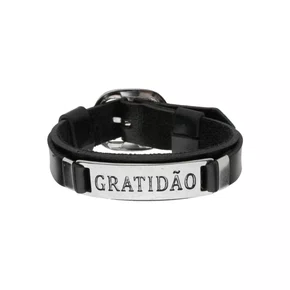 Pulseira de Couro - Placa Gratidão