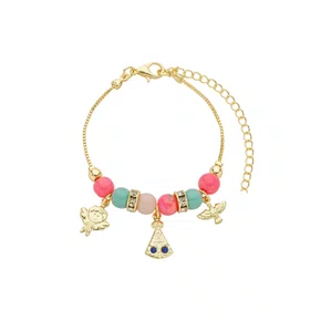 Pulseira Folheada Berloque Infantil Dourada Colorida - 06 Unidades
