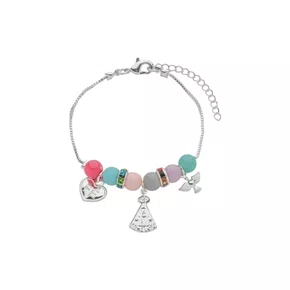 Pulseira Folheada Berloque Infantil Prata Colorida - 06 Unidades