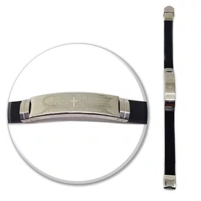 Pulseira Silicone Aço Inoxidável Pai Nosso Prata