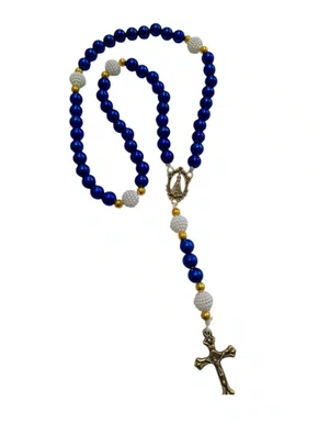 Terço feito no Cordão - Azul Pérola
