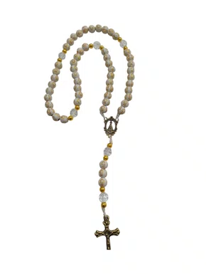 Terço feito no Cordão - Branco Cruz