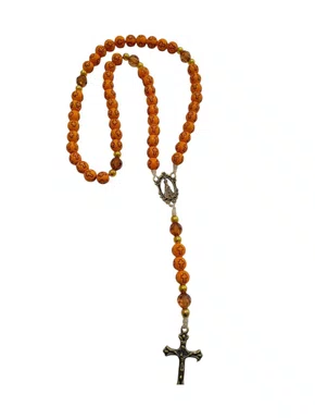 Terço feito no Cordão - Laranja Cruz