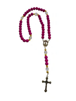 Terço feito no Cordão - Pink