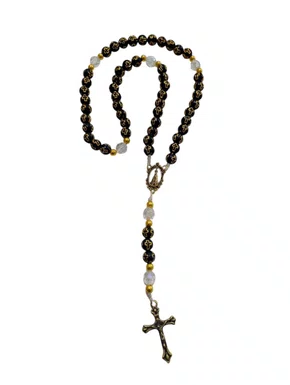 Terço feito no Cordão - Preto Cruz