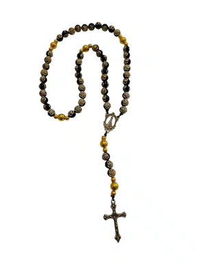 Terço feito no Cordão - Preto Flor